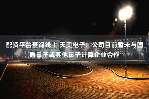 配资平台查询线上 天奥电子：公司目前暂未与国盾量子或其他量子计算企业合作