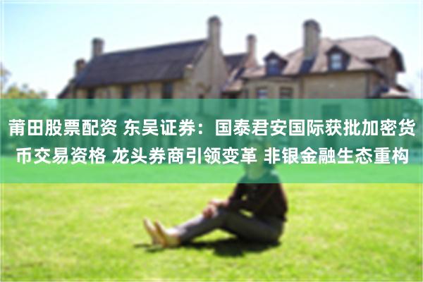 莆田股票配资 东吴证券：国泰君安国际获批加密货币交易资格 龙头券商引领变革 非银金融生态重构