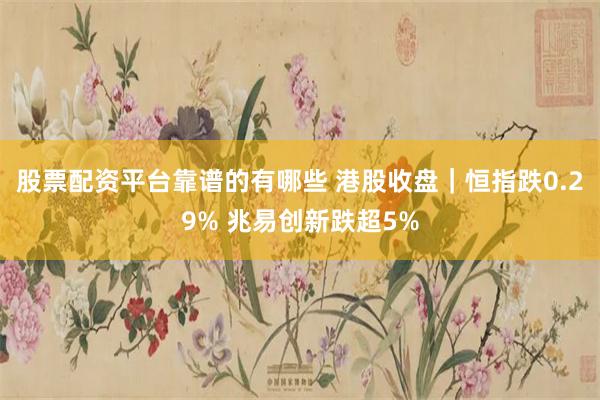 股票配资平台靠谱的有哪些 港股收盘｜恒指跌0.29% 兆易创新跌超5%
