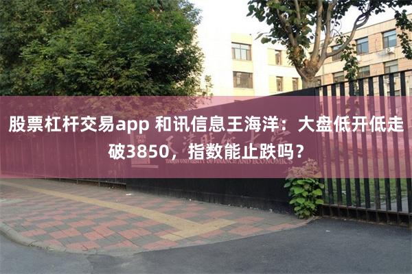 股票杠杆交易app 和讯信息王海洋：大盘低开低走破3850，指数能止跌吗？